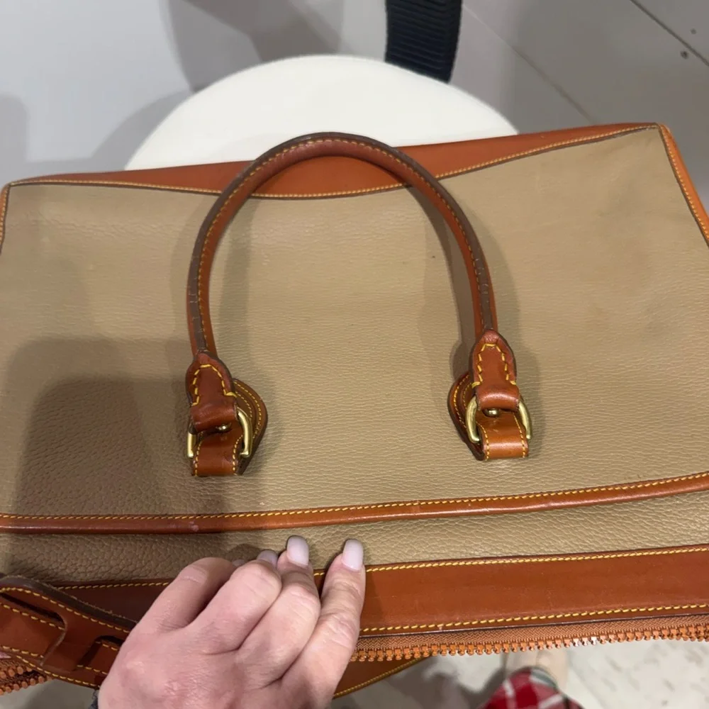 Dooney & Bourke Tan and Brown Leather-Trim Laptop Bag
